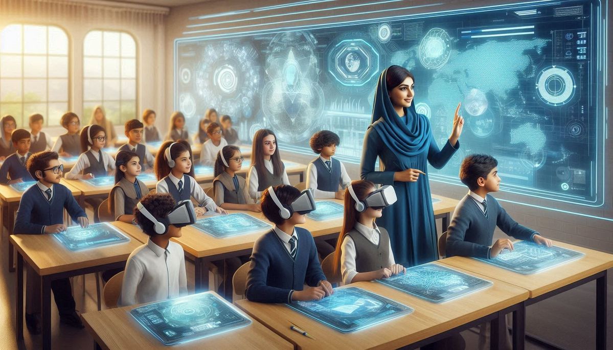Students using educational technology